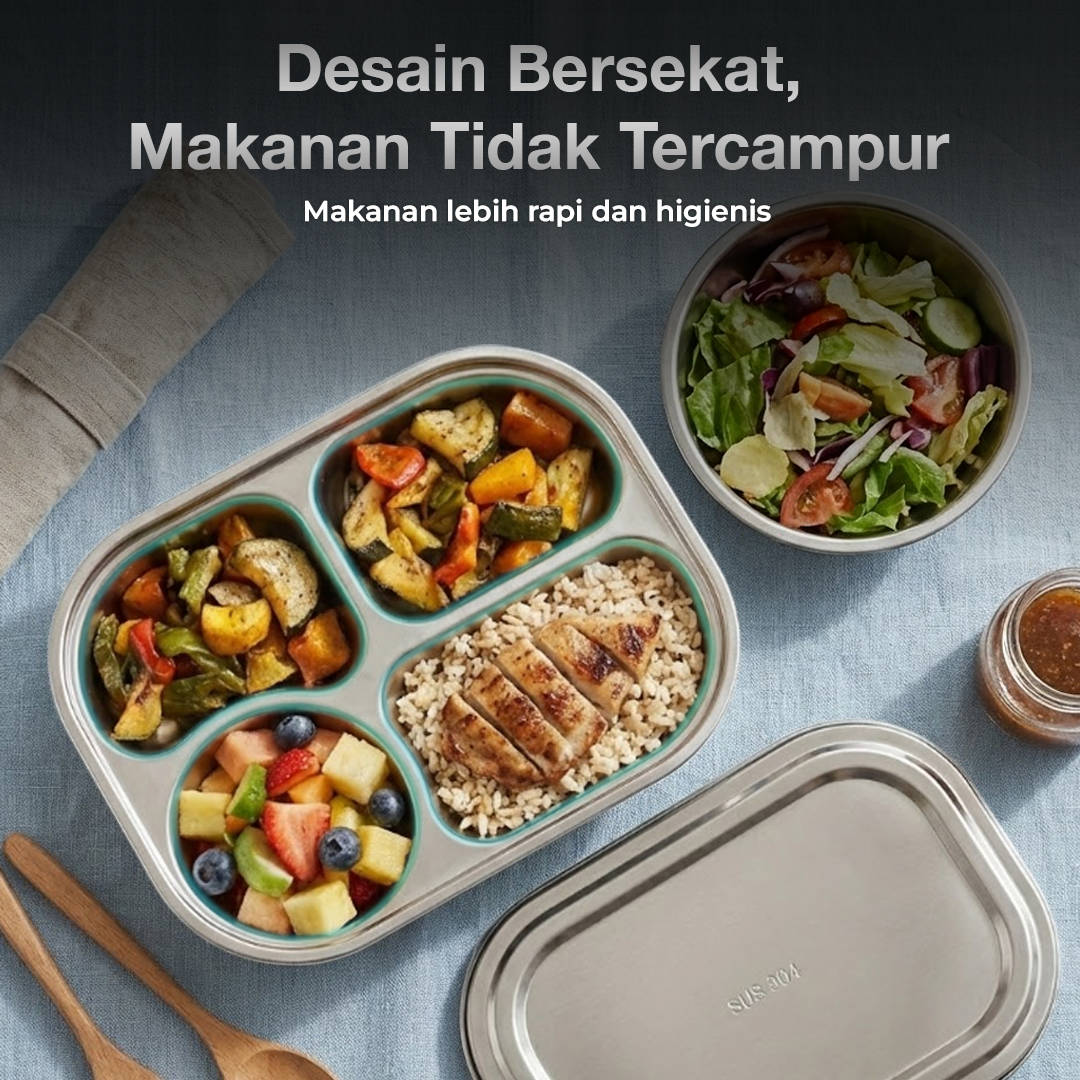 WIMPY Piring Makan Stainless Steel Tray Fast Food 4 Grid - W-005