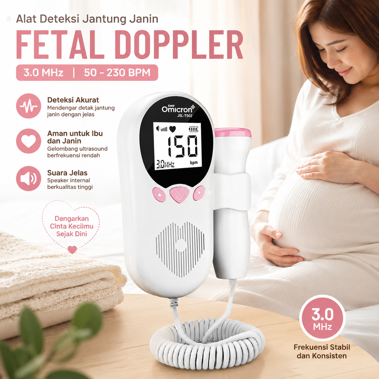 TaffOmicron Deteksi Jantung Janin Bayi Fetal Doppler Heartrate - JSL-T502