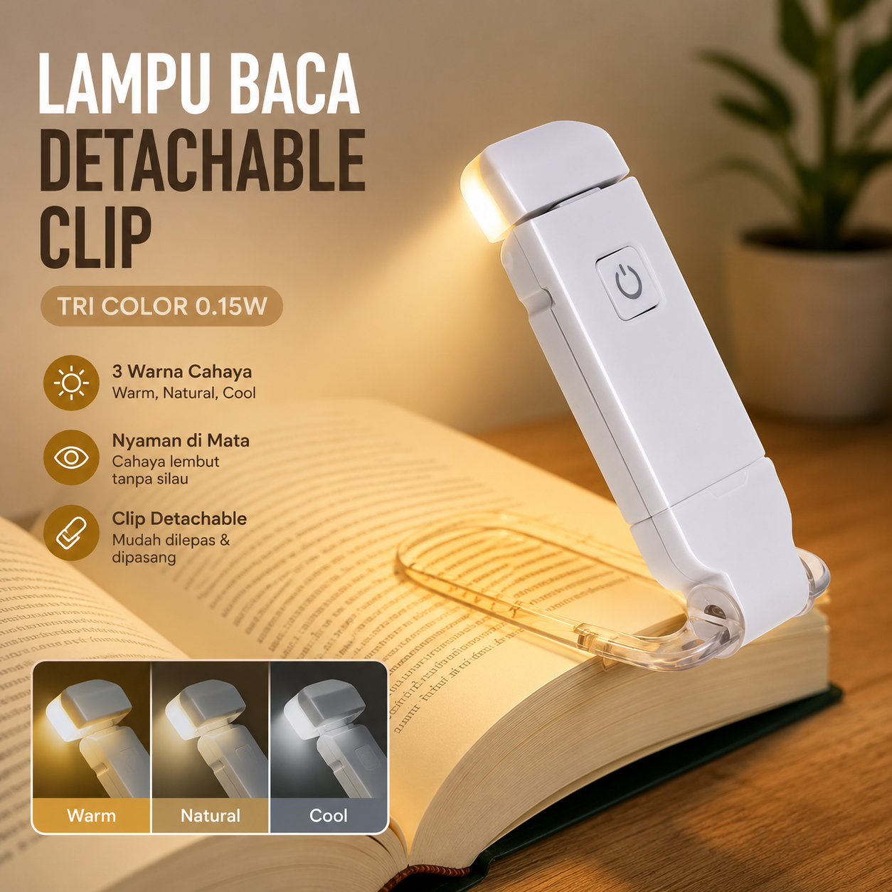 TaffLED Lampu Baca Mini LED Detachable Clip 3 Color 3000-6000K 0.15W - KD-21