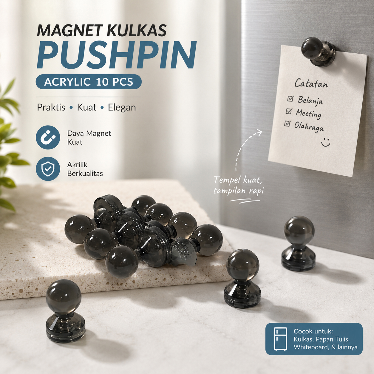 Taffware Magnet Kulkas Pushpin Refrigerator Acrylic 10 PCS - INU163