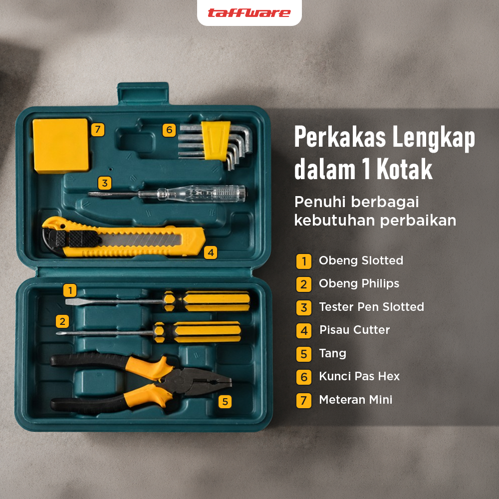 Taffware Perlengkapan Set Reparasi Obeng Cutter Kunci L Tang 12in1 - KS-011