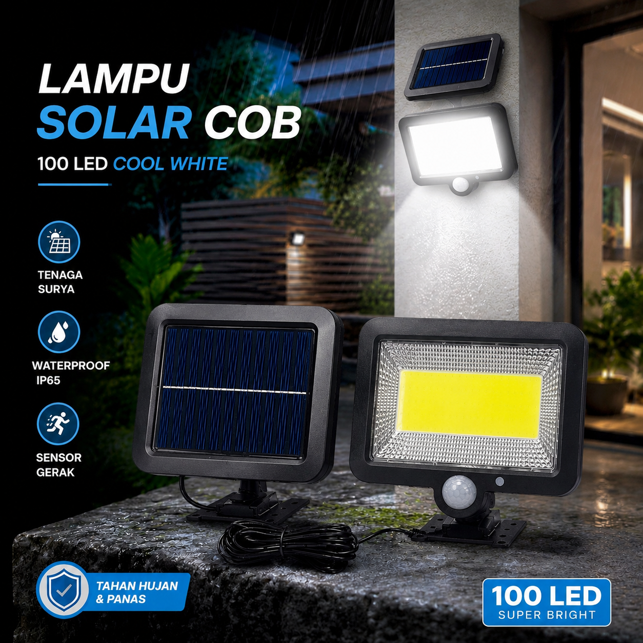 YuYi Lampu Dinding Solar Sensor Gerak Waterproof 100LED Cool White - SL-F100