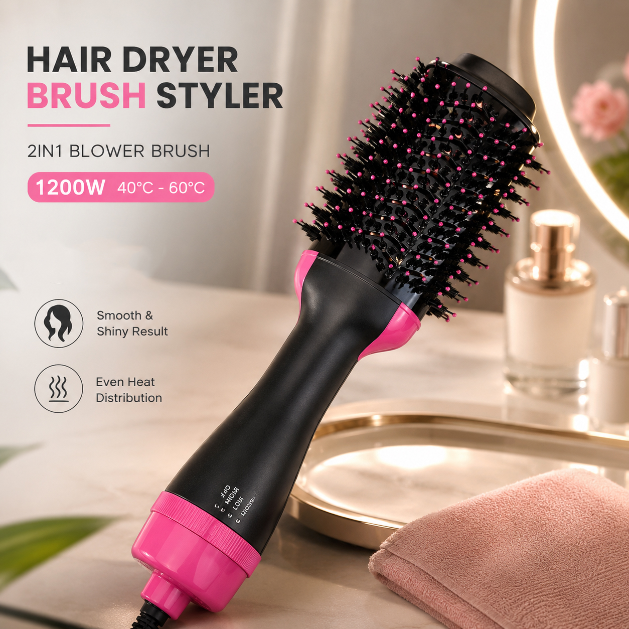 OLOEY Sisir Roller Hair Dryer Rambut 2in1 Volume Curler Comb 1000W - 5250