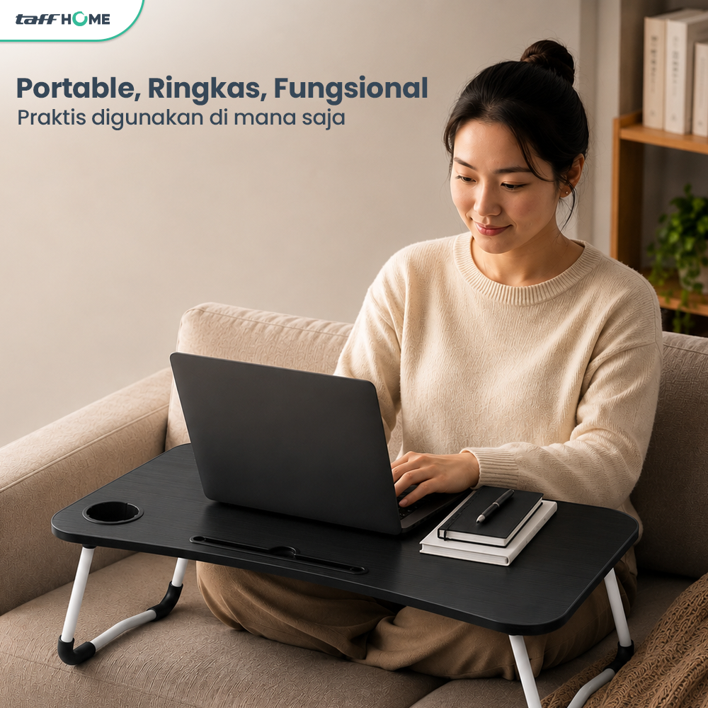 TaffHOME Meja Lipat Belajar Kerja Foldable 80x39.5cm with Cup Slot - DCV40