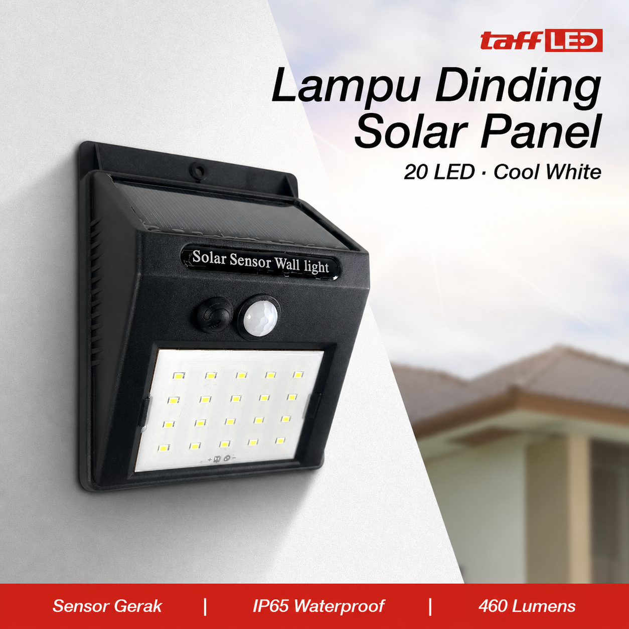 TaffLED Lampu Dinding Solar Sensor Gerak Waterproof 20 LED Cool White - L20