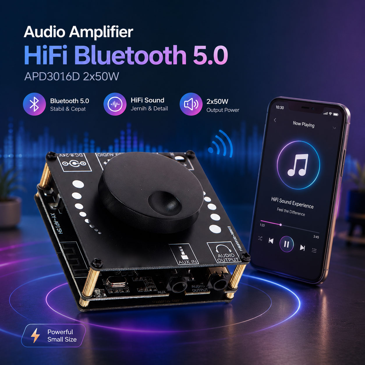 Sinilink Audio Amplifier HiFi Bluetooth 5.0 APD3016D 2x50W - XY-AP15H
