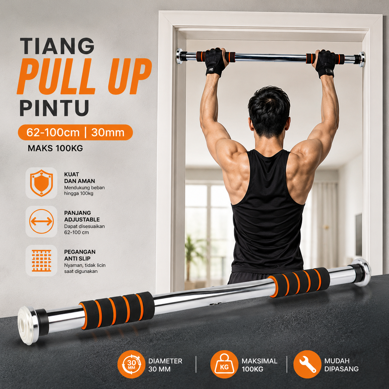 Tiang Latihan Pull Up Pintu Pattern Grip 62-100cm - 1604