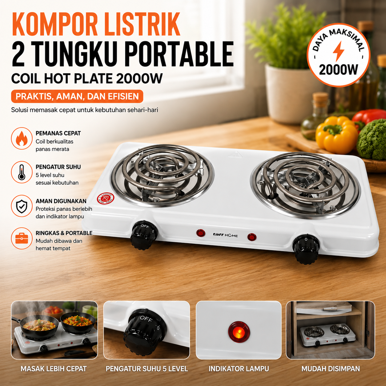 Starlux Kompor Listrik 2 Tungku Portable Coil Hot Plate 2000W - THP-5703