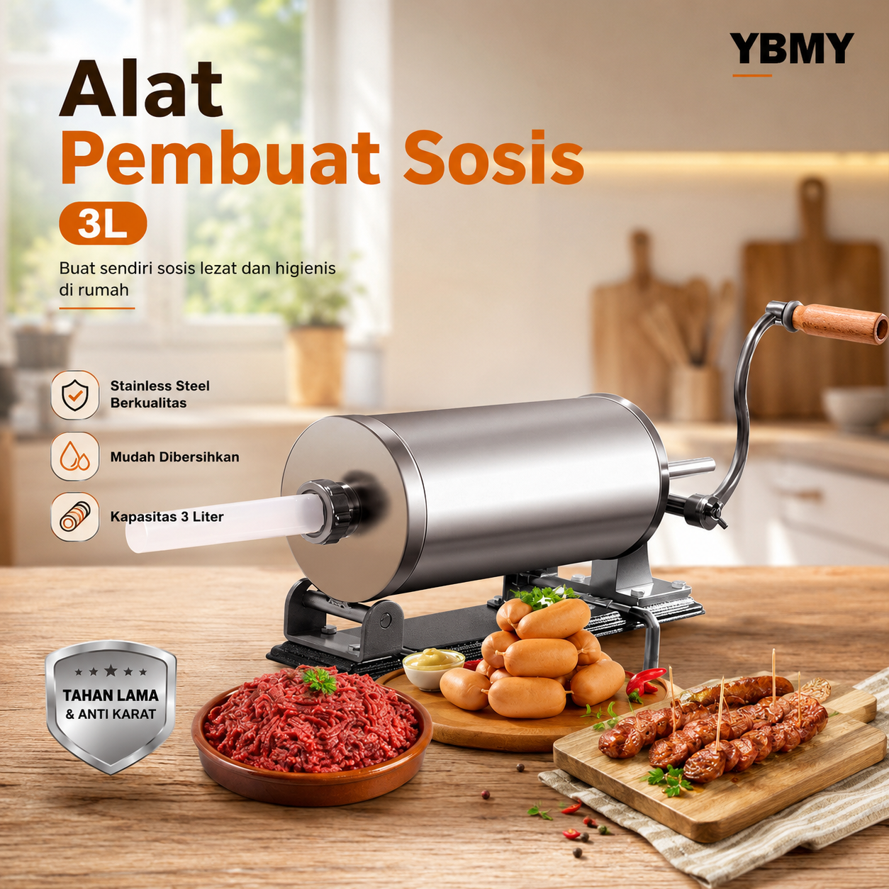 YBMY Alat Pembuat Sosis Sausage Maker Homemade Stainless Steel 3L - YB3