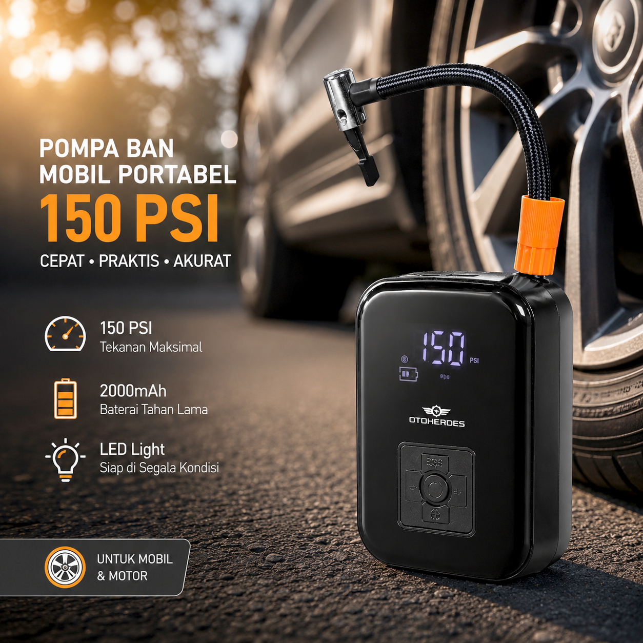 AmazeFan Pompa Ban Elektrik Digital Tire Inflator Rechargeable 150 PSI - WY-006