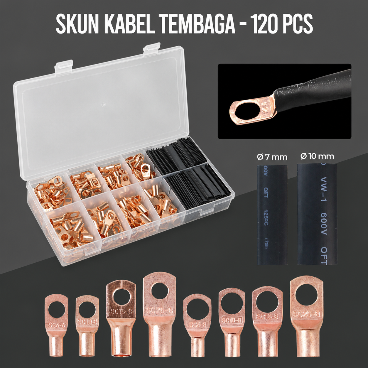 Taffware Skun Kabel Ring Copper Ring Terminal Wire Connector 120 PCS - SC6-25