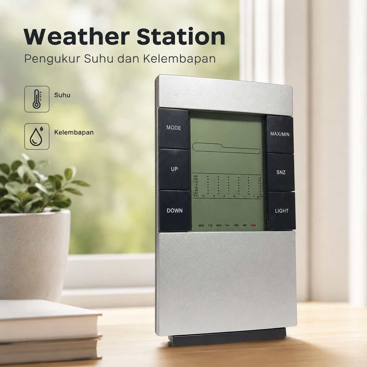 Weather Station Humidity Temperature Alarm Desk Clock Jam Alarm - 3210