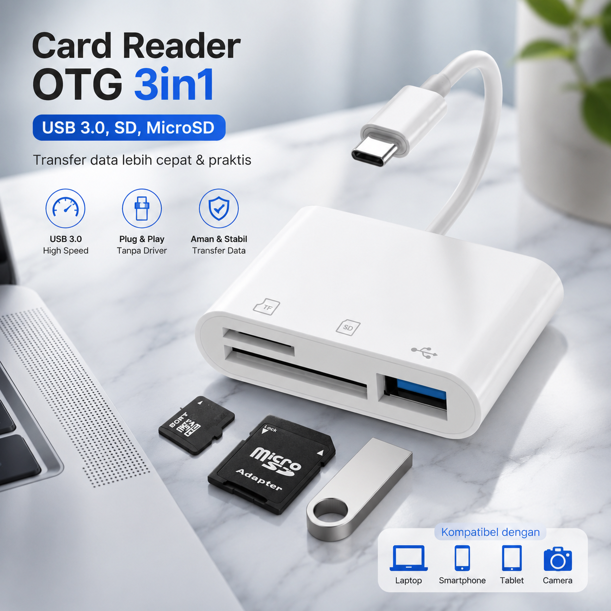 ATUX Card Reader 3in1 Type C 3.0 USB Hub MicroSD - AT3