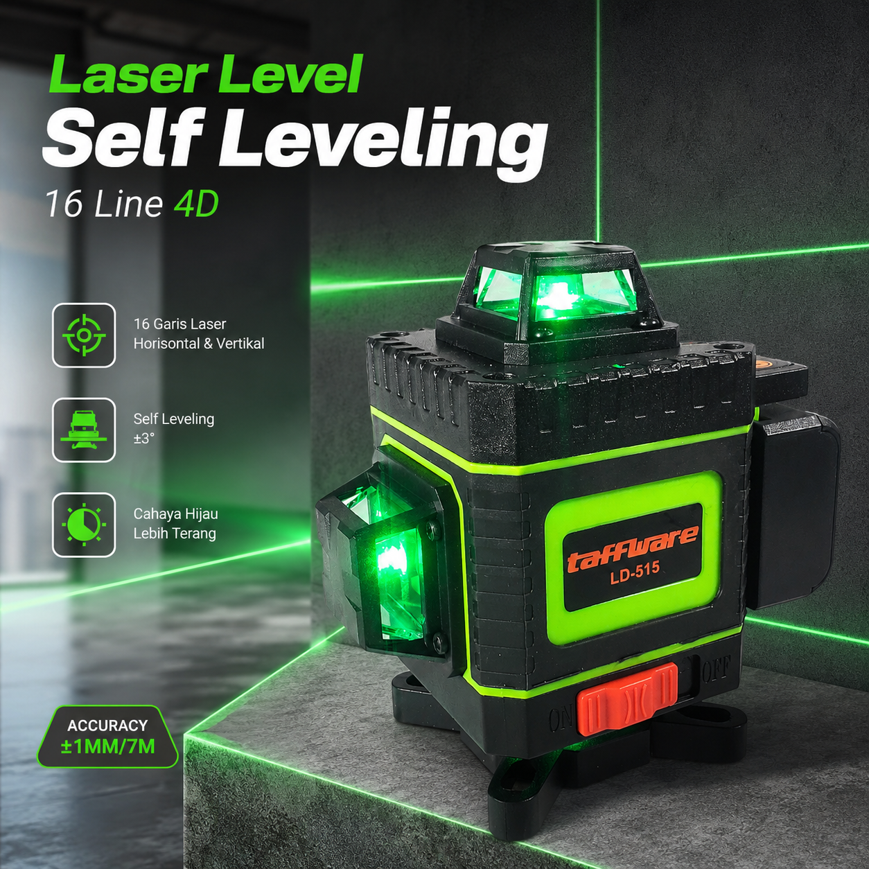 Taffware Hilda Laser Level Self Leveling 16 Line 4D IP54 with Remote - LD-515