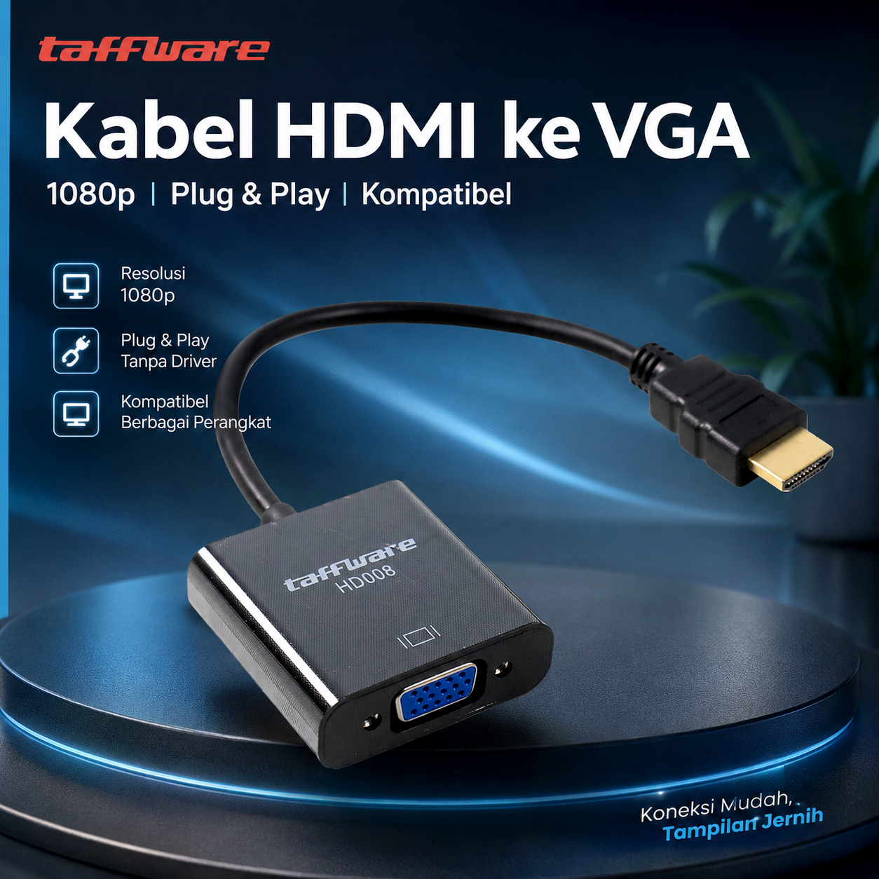 Taffware Kabel Adaptor HDMI ke VGA Female 1080p - HD008