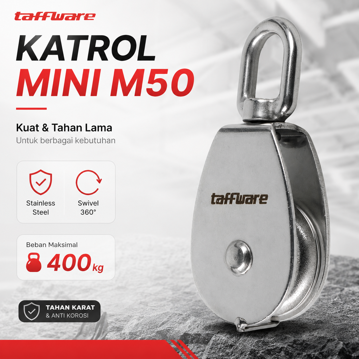 Taffware Katrol Kerekan Mini Serbaguna Swivel Pulley Stainless Steel