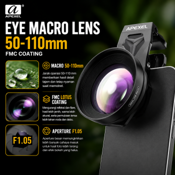 APEXEL Lensa Kamera HP Eye Macro Lens FMC Coating 50-110mm With Klip - APL-HB100U52