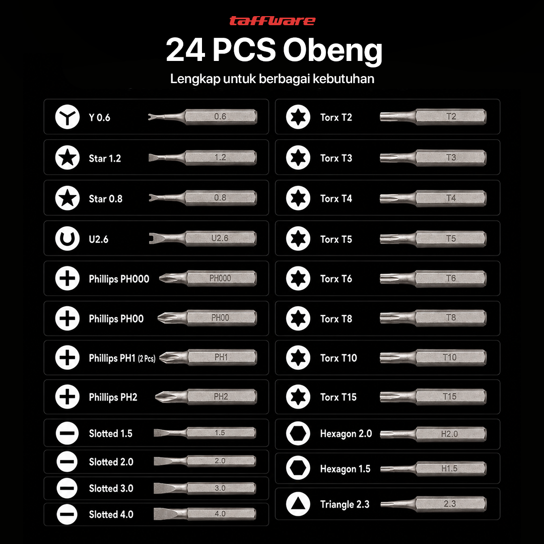Taffware Obeng Set Premium Precision Screwdriver Magnetic Bits 24in1 - 6024-C