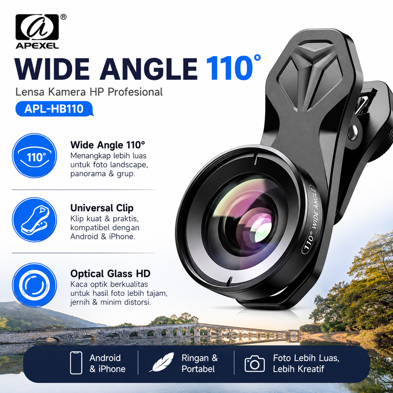 APEXEL Lensa Kamera Smartphone 110 Degree Wide Angle Lens - APL-HB110