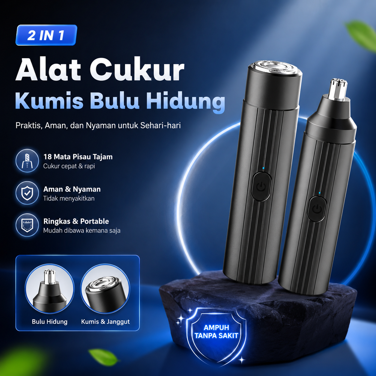GUTOU Alat Cukur Kumis Bulu Hidung Elektrik 2 in 1 Portable Trimmer - GT2