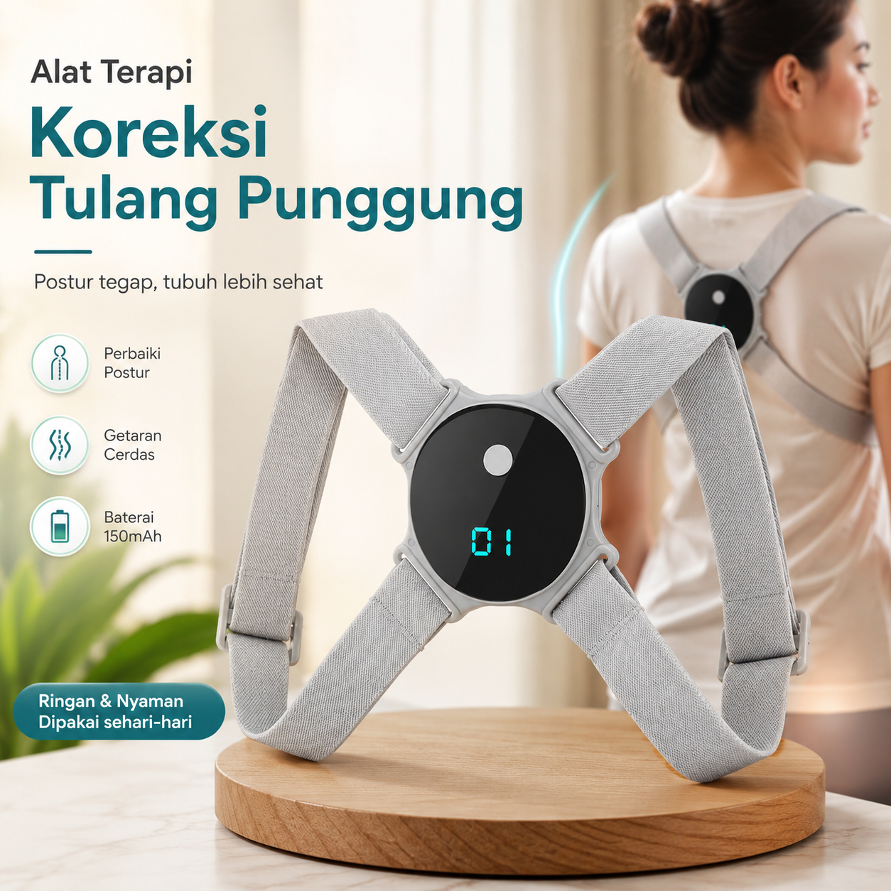 PASTSKY Alat Terapi Koreksi Tulang Punggung Smart Reminder 150mAh - J-3000