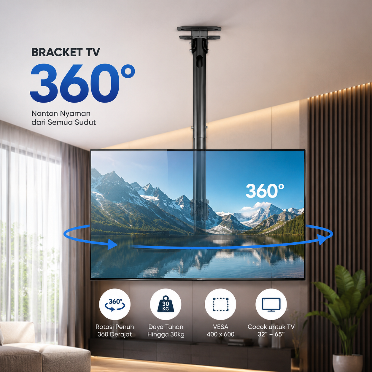 Taffware Bracket TV 360 Rotating VESA 400 x 600 for 32-65 Inch TV - DN06