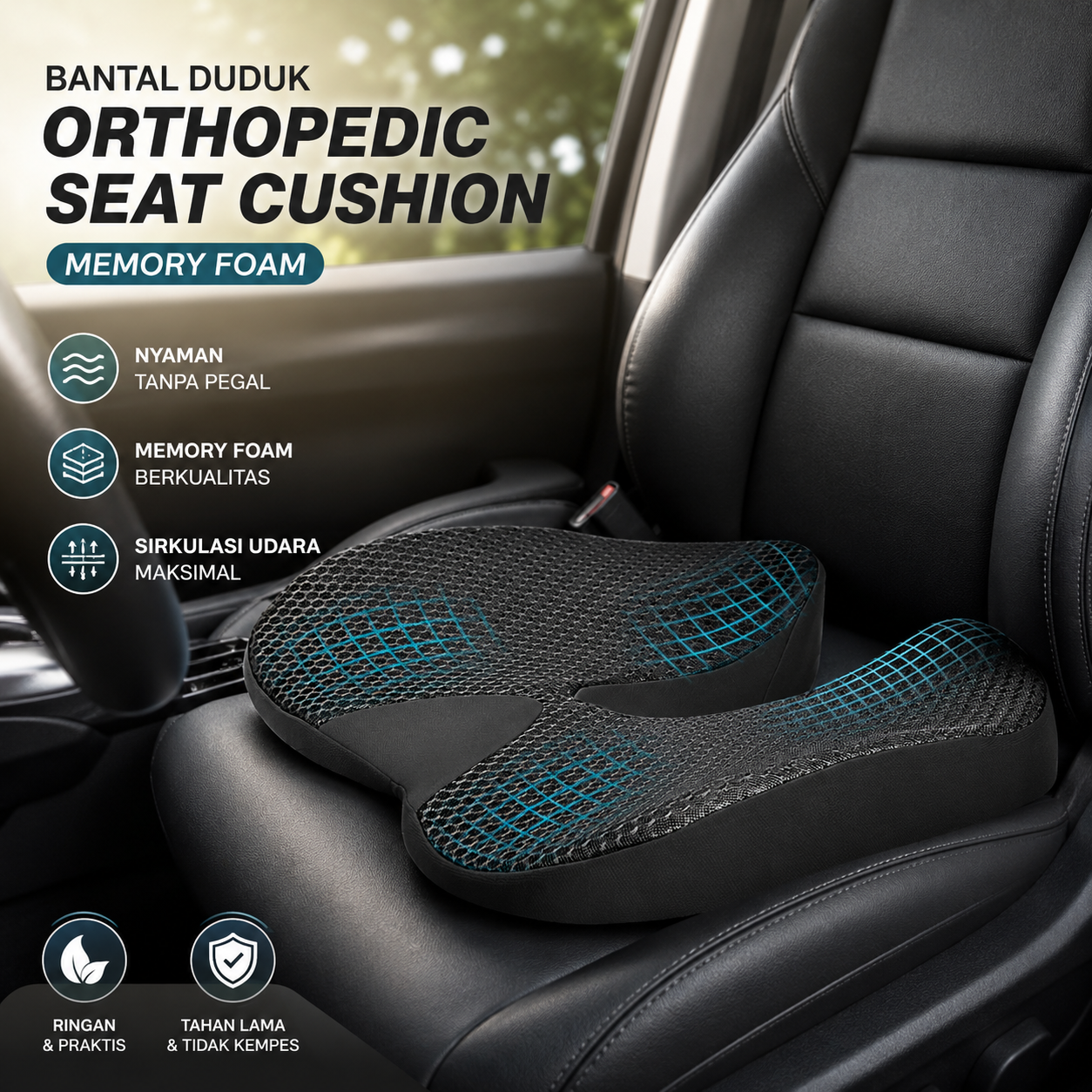 LVLY Bantal Duduk Kursi Mobil Orthopedic Seat Cushion Memory Foam - L-1A
