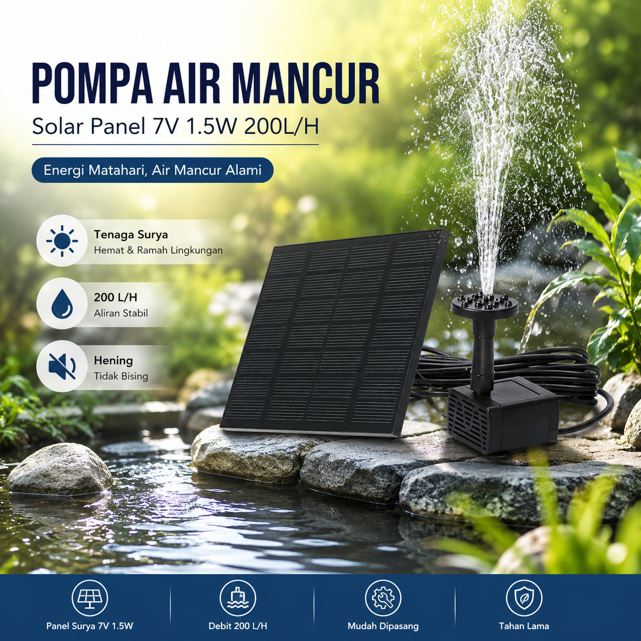 Air Mancur Kolam Tenaga Solar Matahari 7V 1.5W 200L/H - GY-D-001