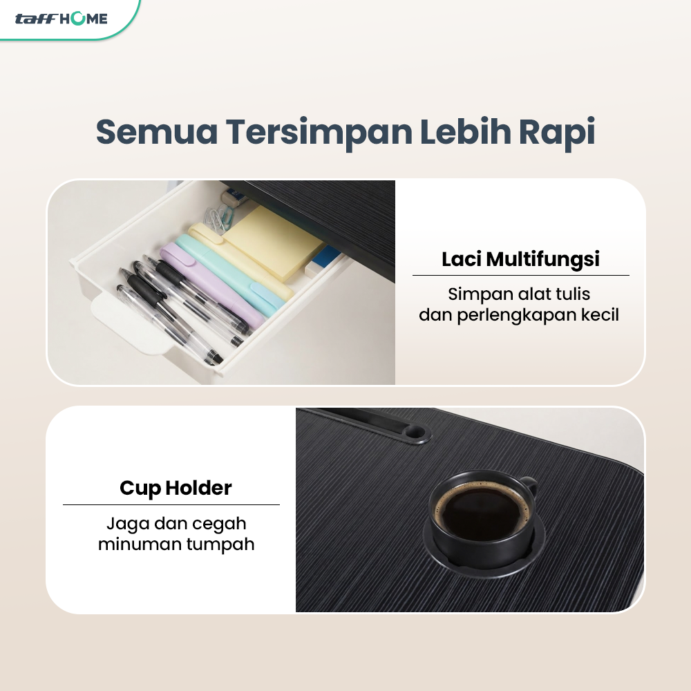 TaffHOME Meja Lipat Laptop Foldable Bed Table with Drawer Cup Holder - BC67