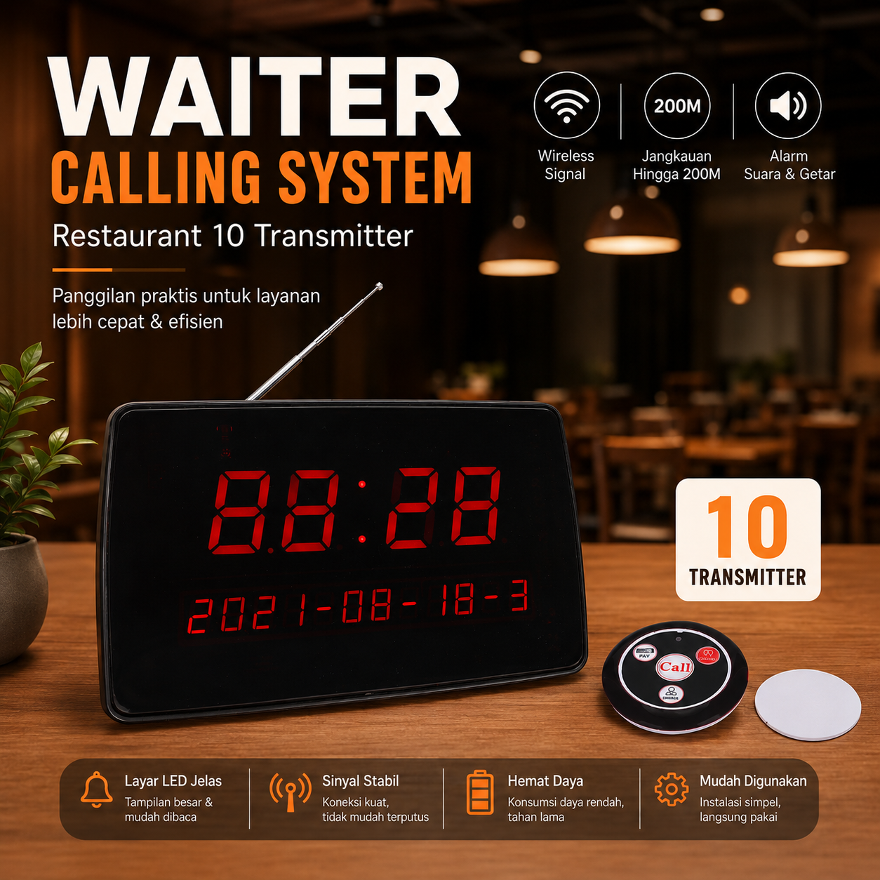 LISM Waiter Calling System Restaurant LED Display Pager 10 Transmitter - SU-620