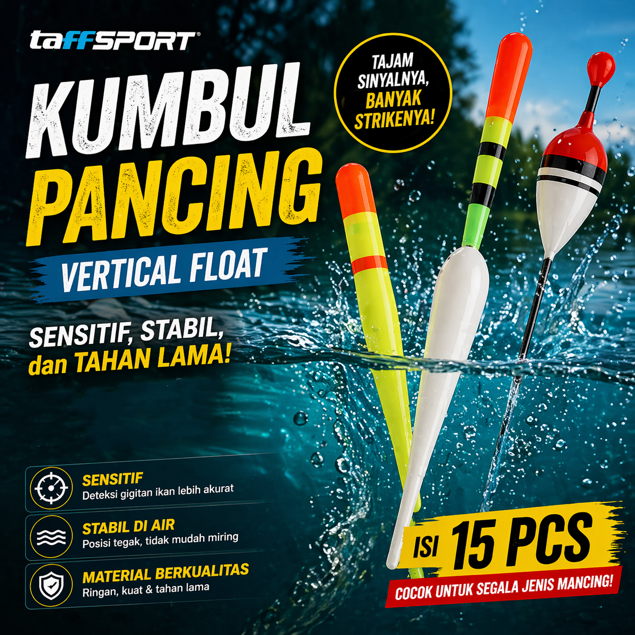 TaffSPORT Kumbul Pancing Vertical Fishing Floats Bait 15 PCS - P0015