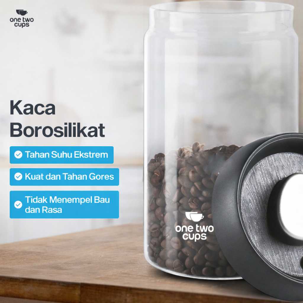 One Two Cups Toples Kaca Penyimpanan Biji Kopi Vacuum Sealed Lid - SE41 - Gambar 5