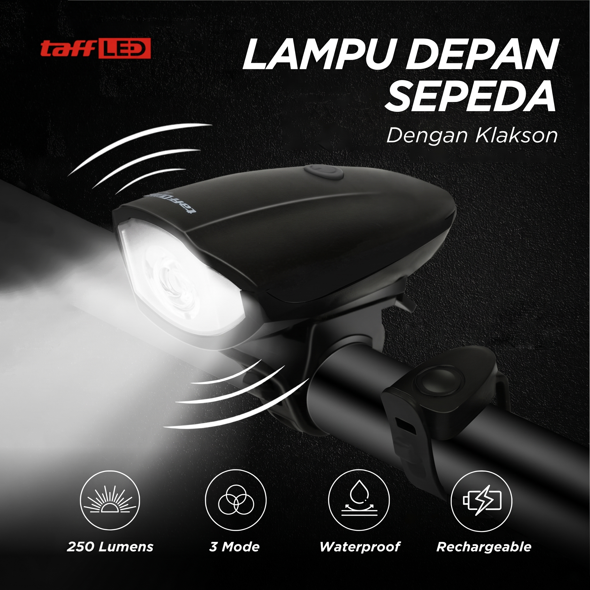 TaffLED Lampu Depan Sepeda LED CREE XPG Klakson 1200mAh 250 Lumens - 7588