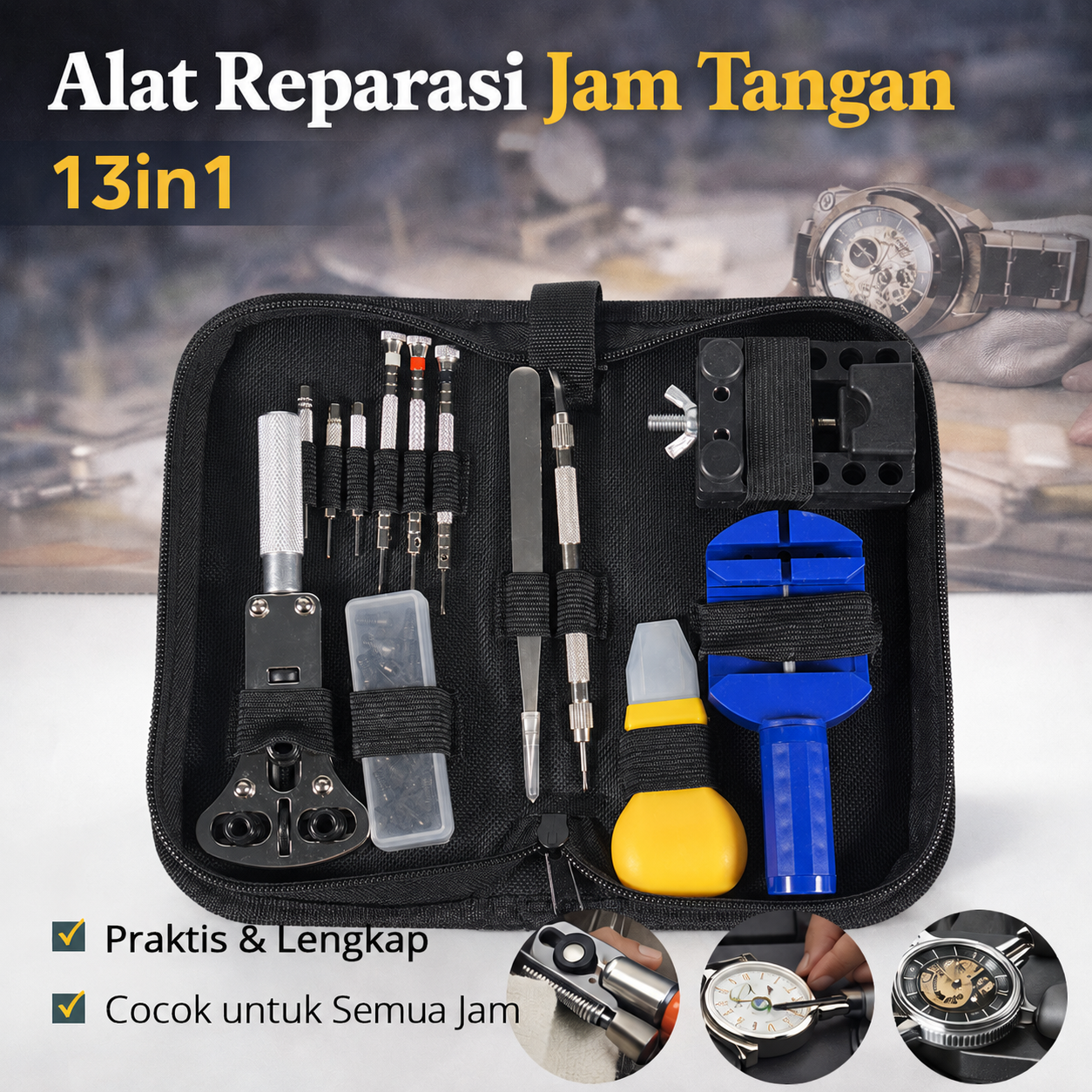 Taffware Alat Reparasi Jam Tangan Watch Repair Tool Kit Lengkap 13in1 - SC8005