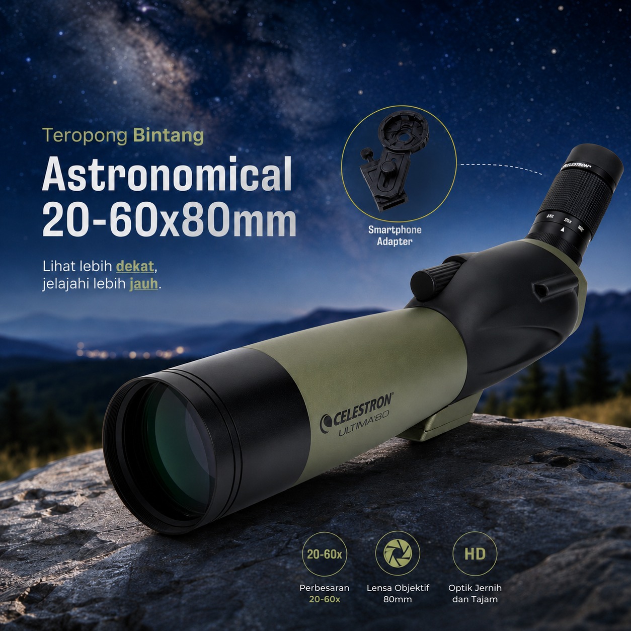 CELESTRON Ultima Teropong Bintang Astronomical Telescope 20-60x80mm - 52250