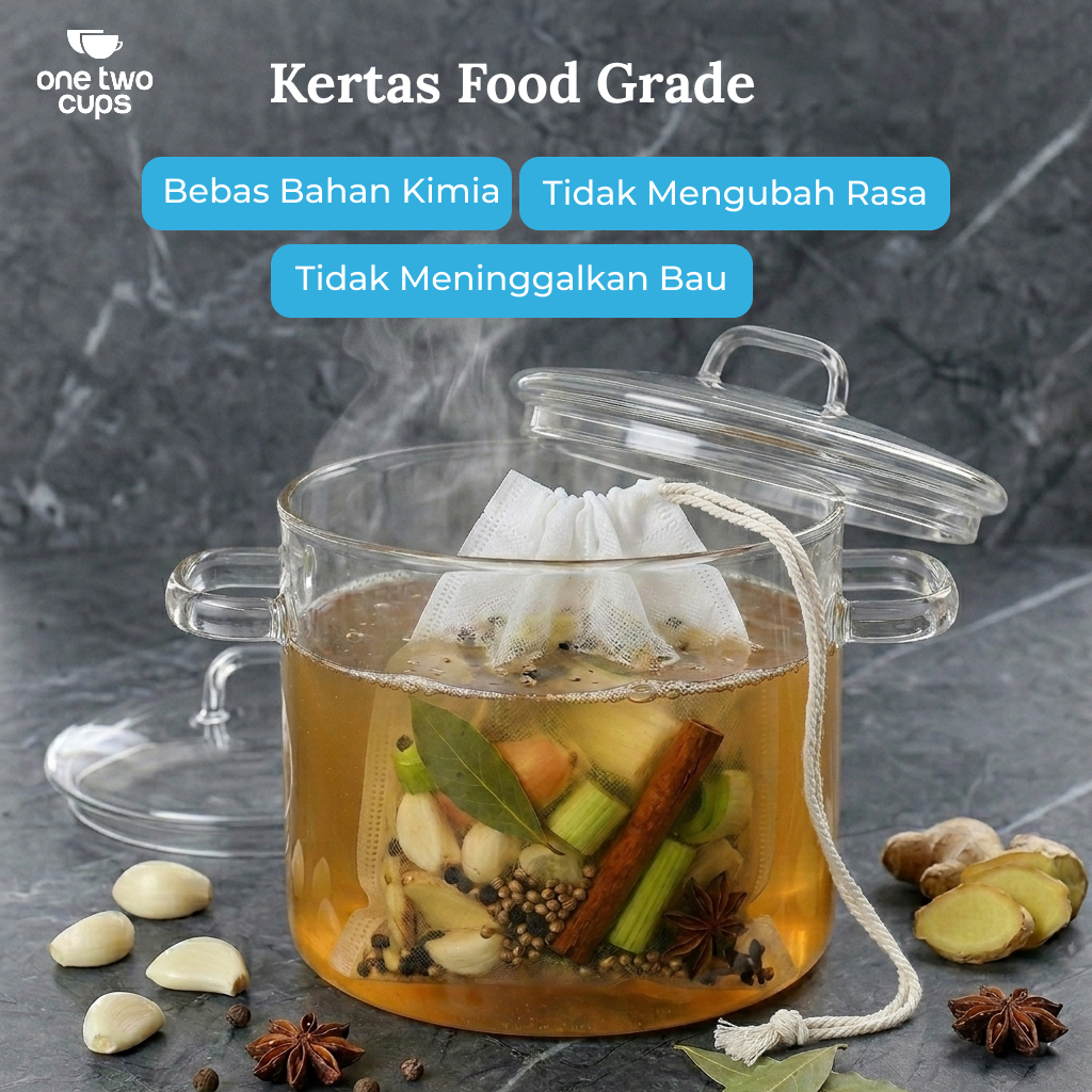 One Two Cups Kantong Teh Celup Kain Saringan Tea Bag Disposable 100PCS - M100 - Gambar 3