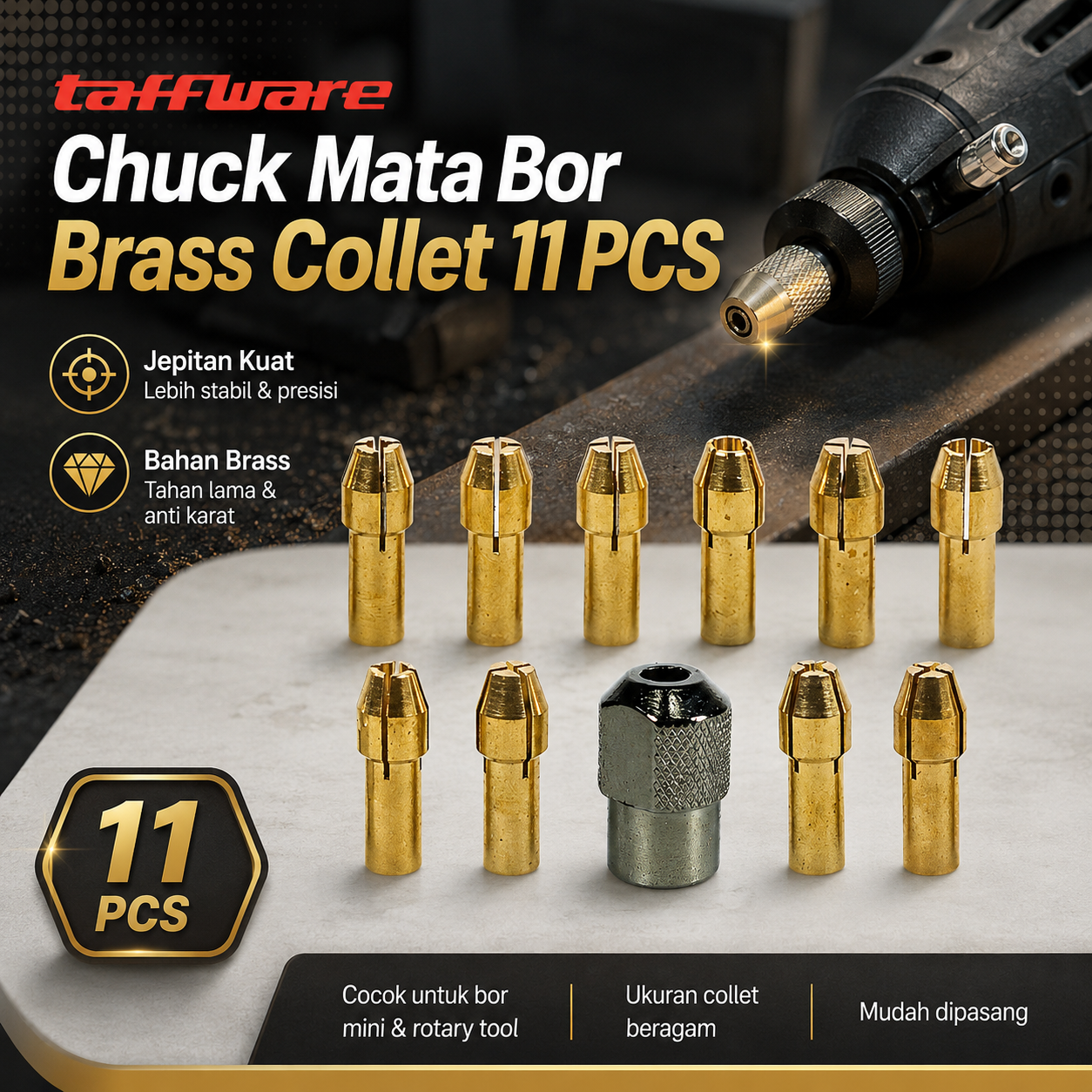 Taffware Chuck Mata Bor Drill Brass Collet 11 PCS - DMPJ-31