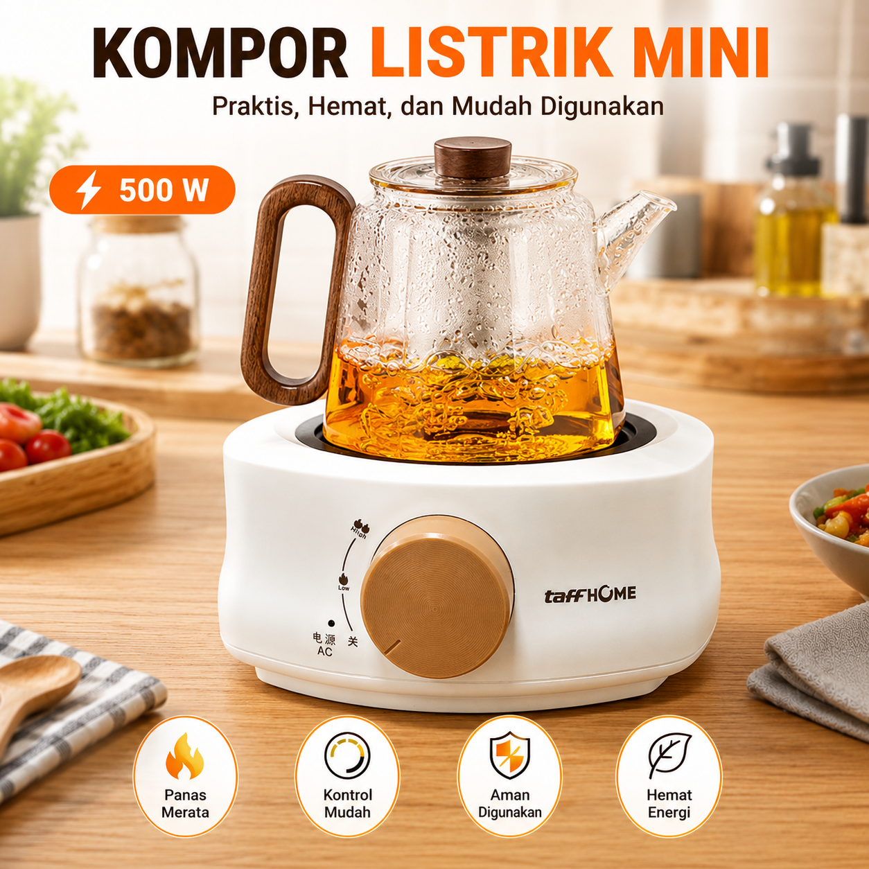 TaffHOME Kompor Listrik Mini 1 Tungku Electric Stove Tea Heater 500W - ZSP-K10500