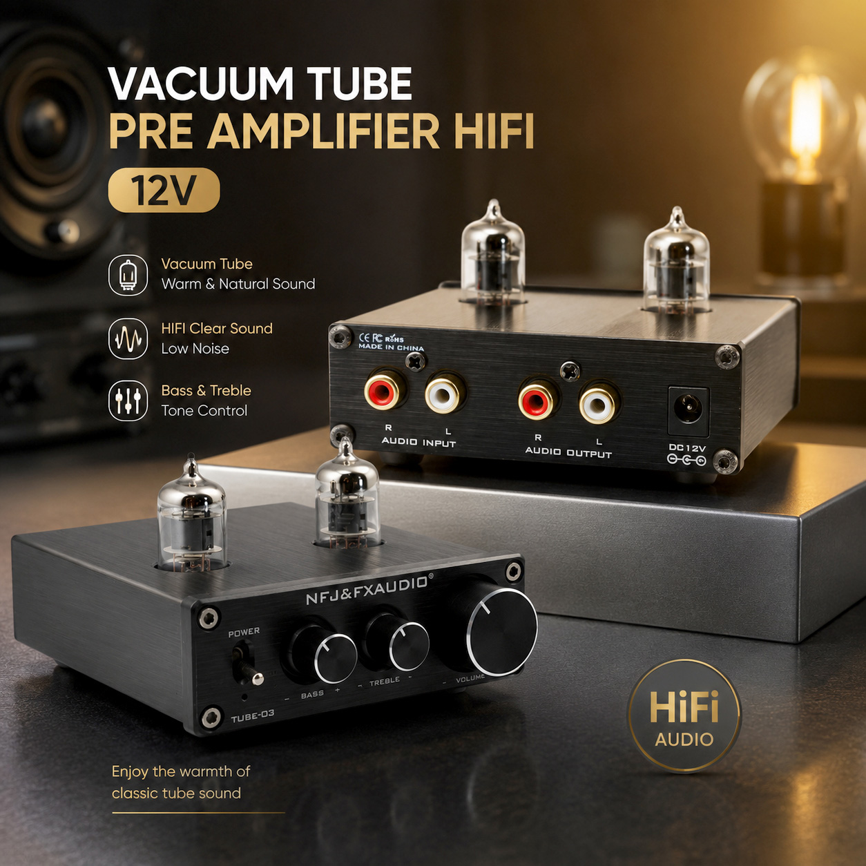 NFJ&FXAUDIO Vacuum Tube Speaker Pre Amplifier HiFi Audio - TUBE-03