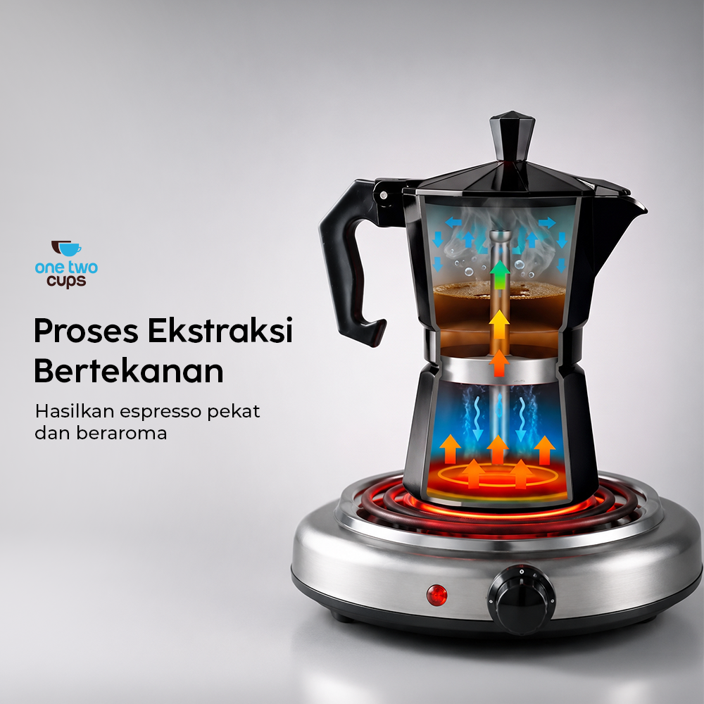 One Two Cups Moka Pot Teko Kopi Espresso Coffee Maker Stovetop - L10 - Gambar 2