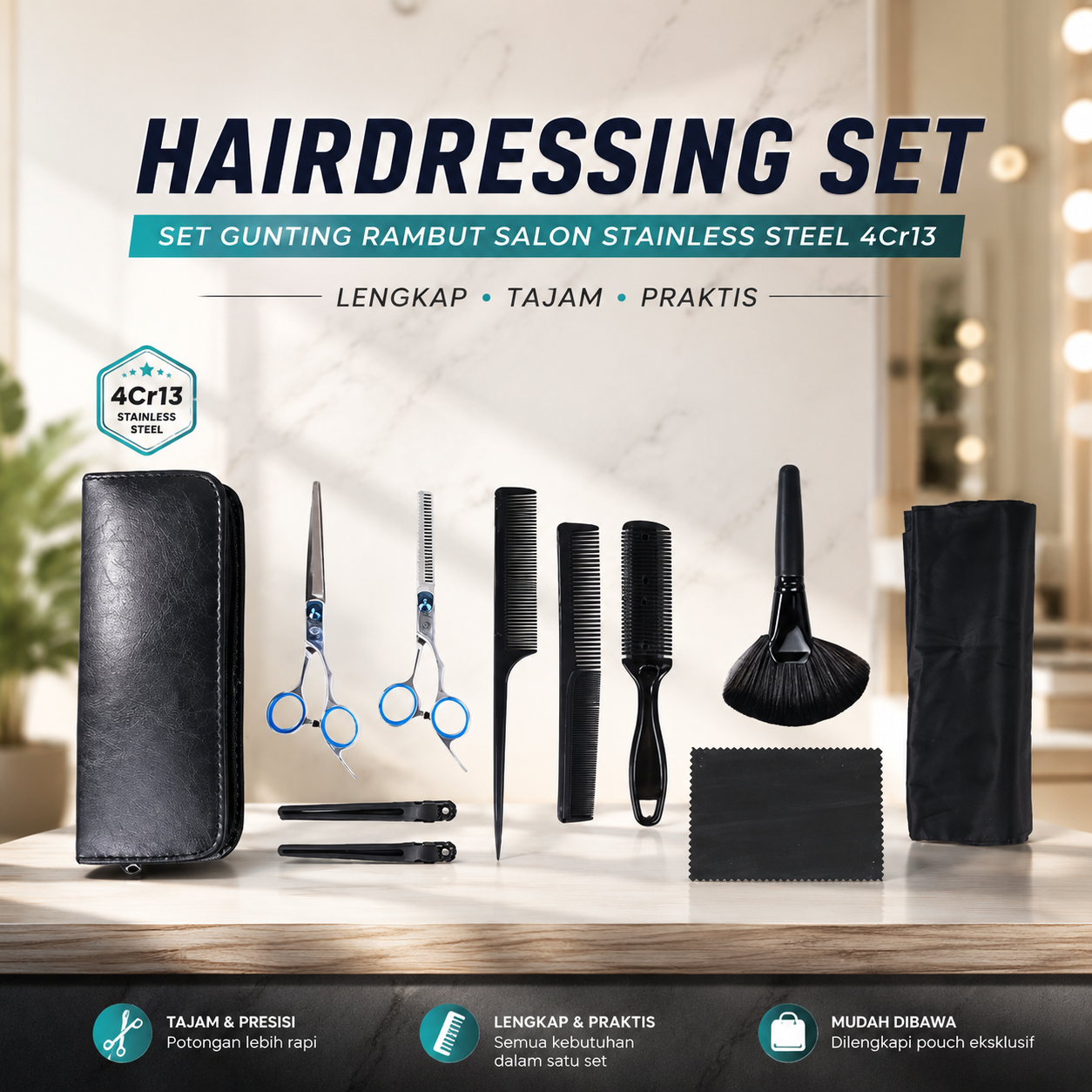 KNIFEZER Set Gunting Rambut Salon 10in1 Buffing Stainless Steel 4Cr13 - MR4017
