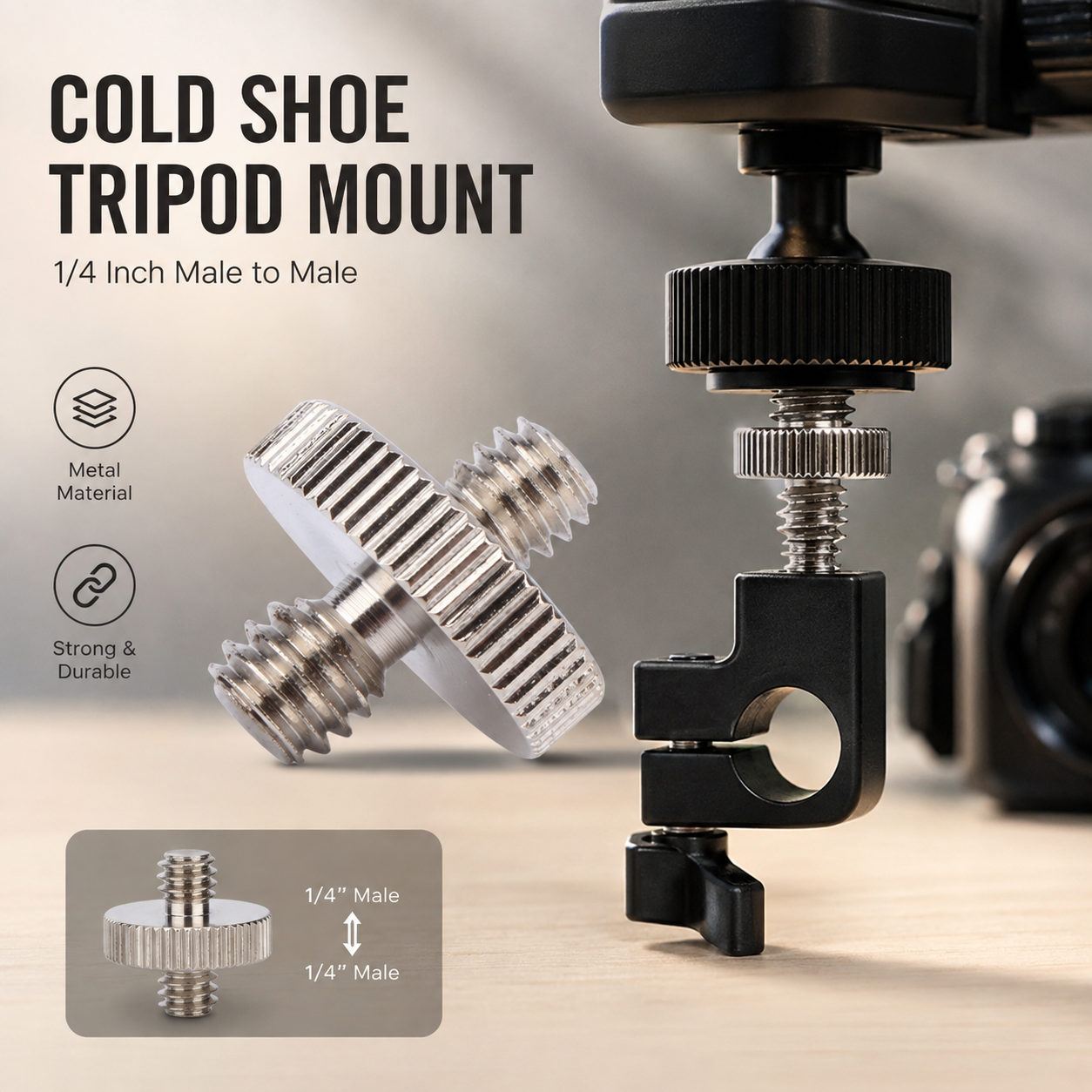 Jadkinsta Hot Shoe 1/4 Inch Male to 1/4 Inch Male Thread Adaptor - RV81