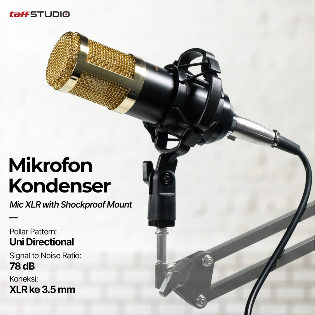 TaffSTUDIO Mic Condenser XLR Microphone Noise Reduction with Holder - BM-800