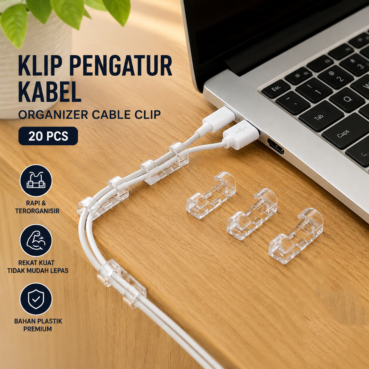CHN Klip Pengatur Kabel Organizer Cable Clip 20 PCS - FT8018-3