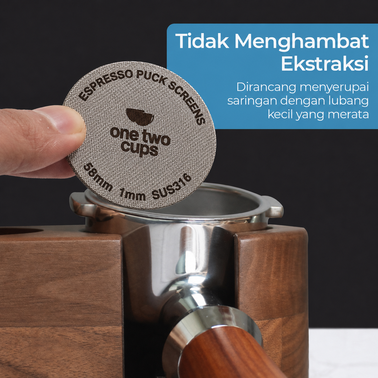 One Two Cups Puck Screen Portafilter Espresso Machine 150 Micron - SUS3 - Gambar 3