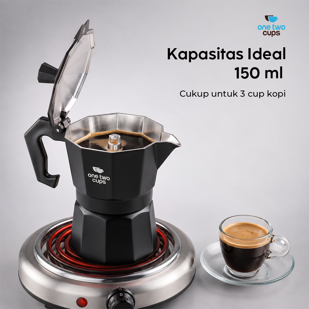 One Two Cups Moka Pot Teko Kopi Espresso Coffee Maker Stovetop - L10 - Gambar 6