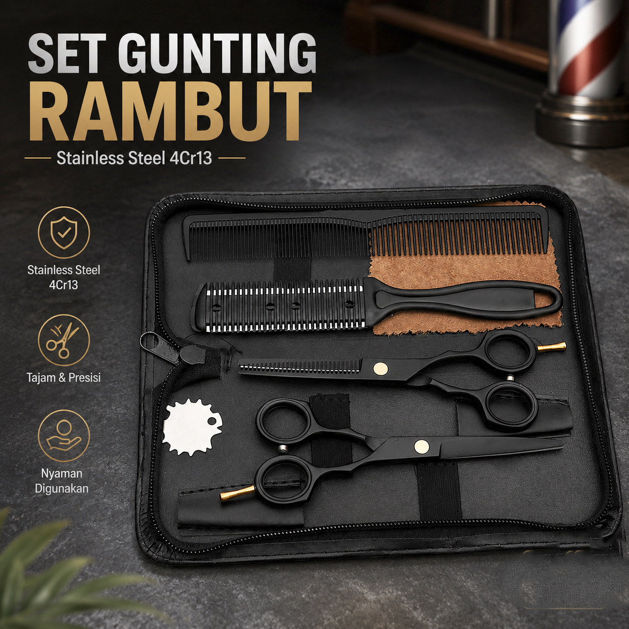 Biutte.co Set Gunting Rambut Teflon Coating Stainless Steel 4Cr13 - 440C