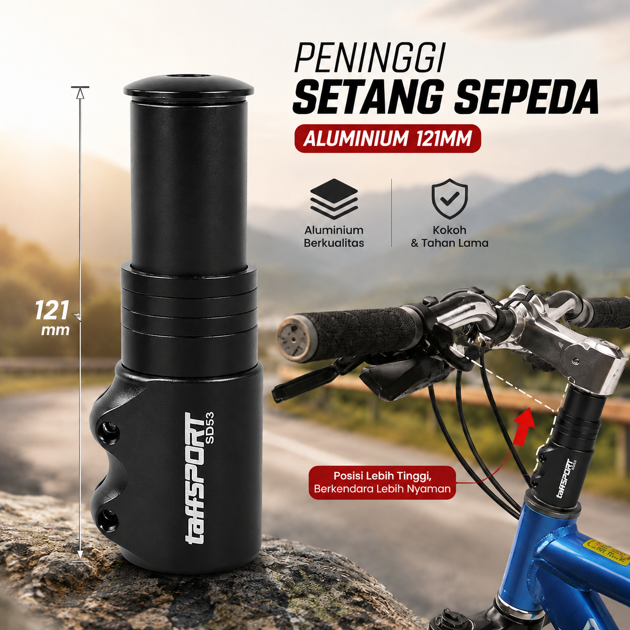 TaffSPORT Peninggi Setang Sepeda Fork Extender Aluminium Alloy 121mm - SD53
