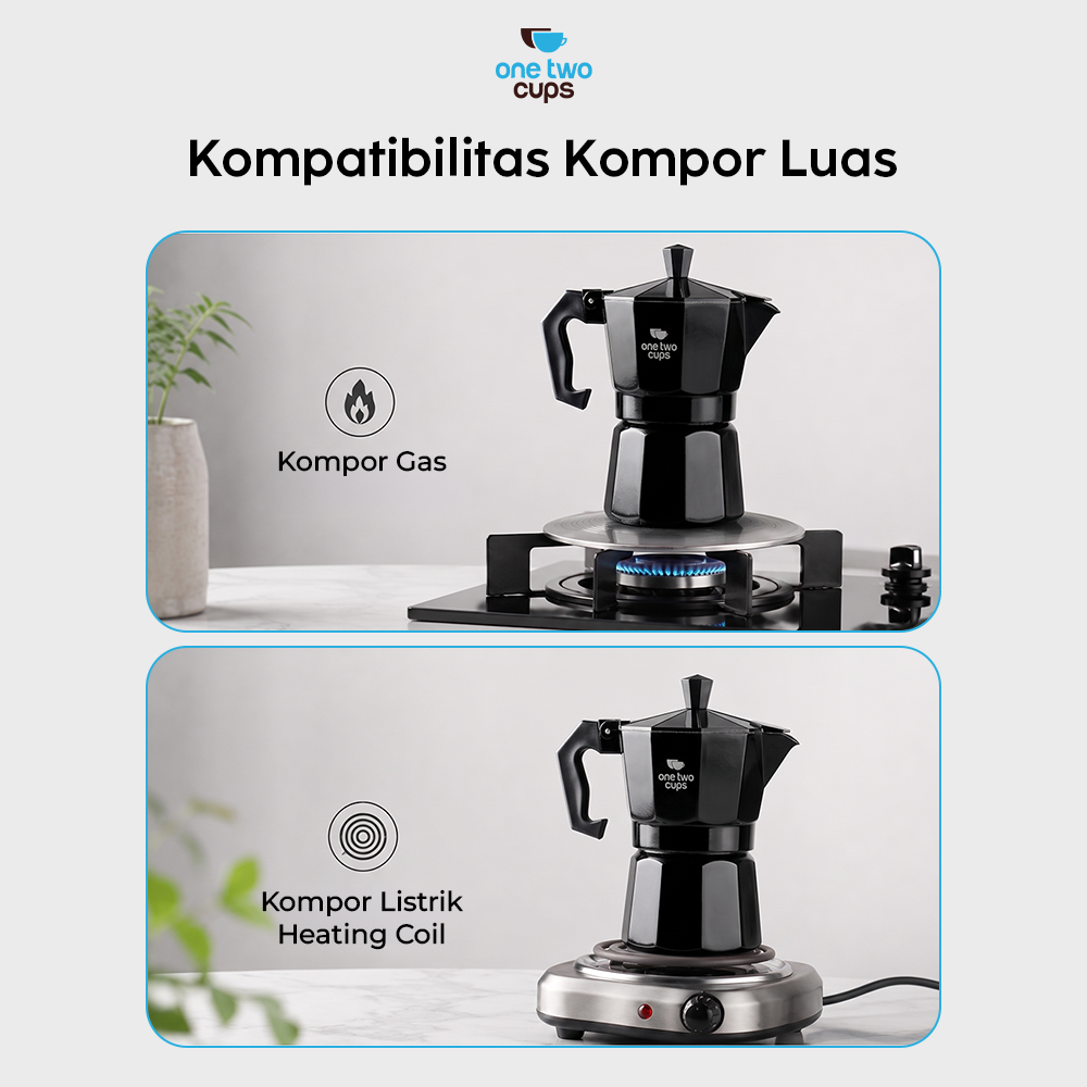 One Two Cups Moka Pot Teko Kopi Espresso Coffee Maker Stovetop - L10 - Gambar 4