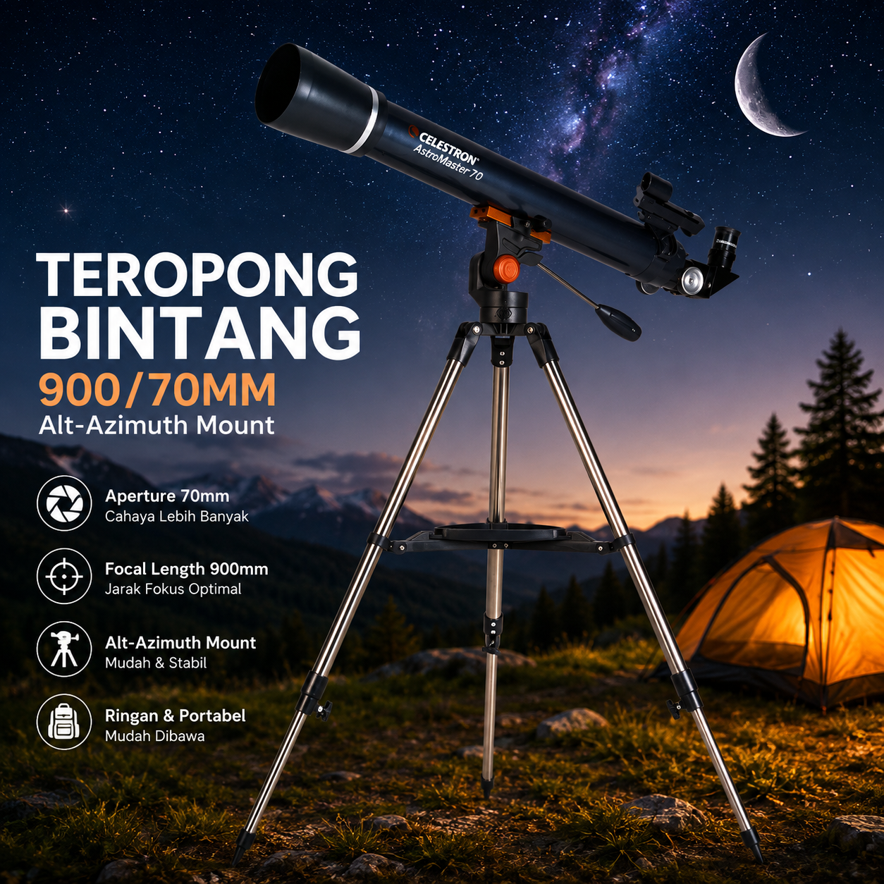 CELESTRON Teropong Bintang Astronomical Telescope 90x 900/70mm - AstroMaster 70AZ